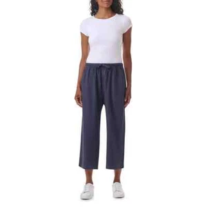 Prachtvolle Damen Kordelzug Gummibund weites Bein Crop Hose Navy, L - Bild 1 von 3