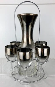 MCM Thorpe Stil Silber Verblassen Glanz Glaswaren Karaffe + 6 Gläser Chrom Caddy - Bild 1 von 7