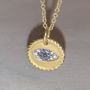 Authentic David Yurman 18k Gold Diamonds Sapphire Evil Eye 18” Necklace W/ Pouch