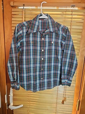Camisa de franela a cuadros con botones a presión Billy The Kid True Vintage años 60 70 12 niños jóvenes Foto 1 de 4