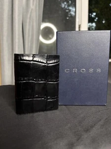 NUEVO EN CAJA Cartera Portatarjetas Doble Plegable Cuero Cocodrilo Repujado Negra - Imagen 1 de 5