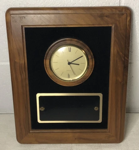 Vintage MCM Wall Clock Plaque Wood Frame Black Velvet Japan Quartz Sleek Design Cover
