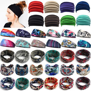 Womens Elastic Wide Headband Hairband Running Yoga Bandana Anti-Sweat Headwrap ↷