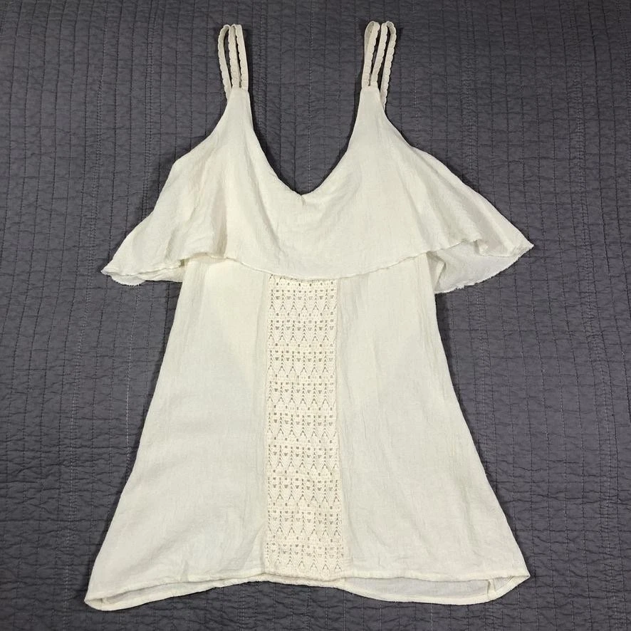 Camisa sin mangas Jens Pirate Booty para mujer pequeña blanca con volantes boho gasa festival Foto 1 de 4