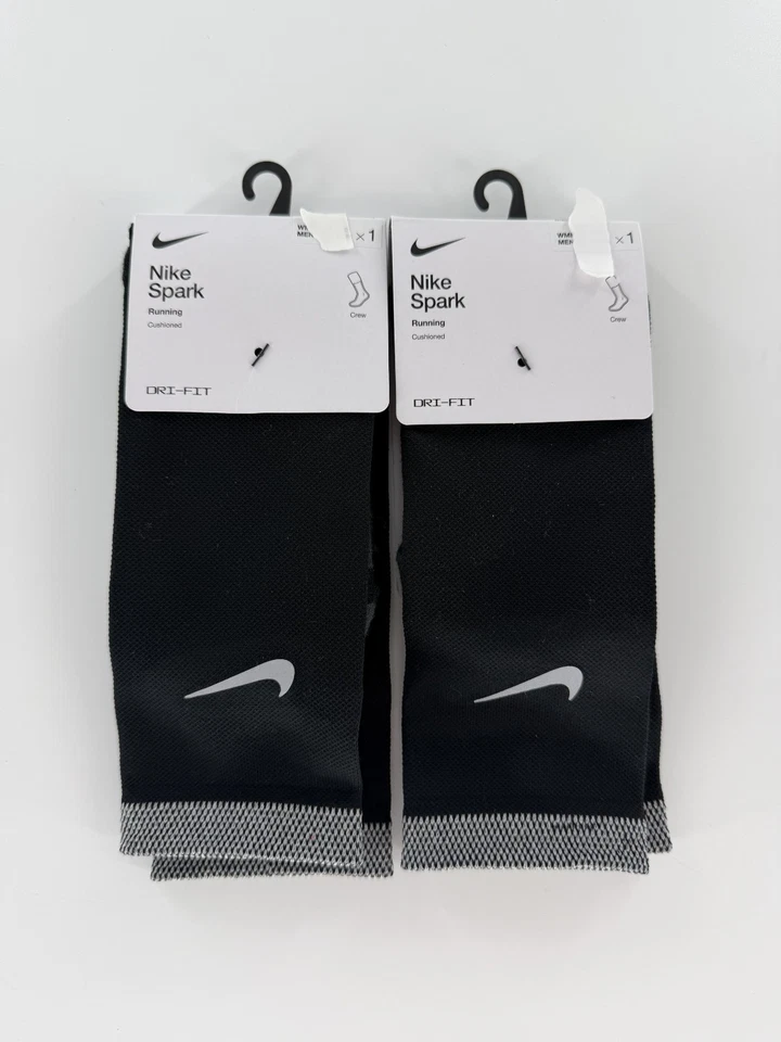 Nike Spark Cushioned Crew Running Socks Black Men's 8-9.5 CU7200-010 4x Pairs