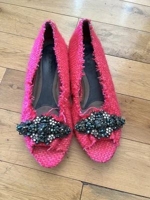 Marni Hot Rosa Ballet Pisos Punta Abierta Adorno Talla 40 Hecho en Italia Foto 1 de 4