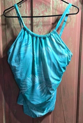 Tankini Jantzen para mujer drapeado talla 16 verde azulado palma almohadillas extraíbles traje de baño piscina  Foto 1 de 4