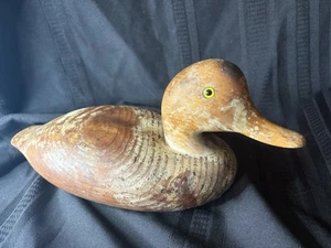 15" Duck Decoy Hand Carved Etched Glass Eyes 15" Woodfowl Broadbill Natural Wood - Picture 1 of 9