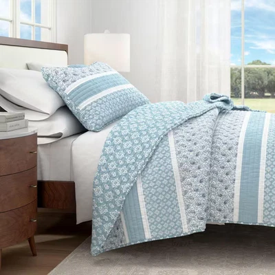 Juego de colcha de microfibra reversible floral cachemira azul doble 2 piezas Foto 1 de 4