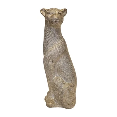 Estatuilla Estatua Sentada Gato Leopardo Cerámica Texturizada Oro Champán 12" Alto Foto 1 de 4