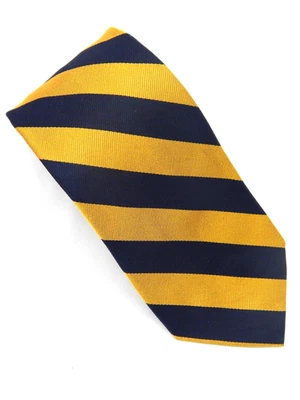 Corbata de seda Lands' End - HECHA EN EE. UU. - Rayas diagonales - Dorado/Azul marino Foto 1 de 4