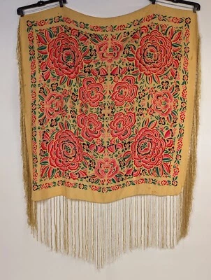 FLAPPER 1920’S RICH REPOLLO ROSA ESTAMPADO FINO CHAL DE SEDA CON FLECOS  Foto 1 de 4