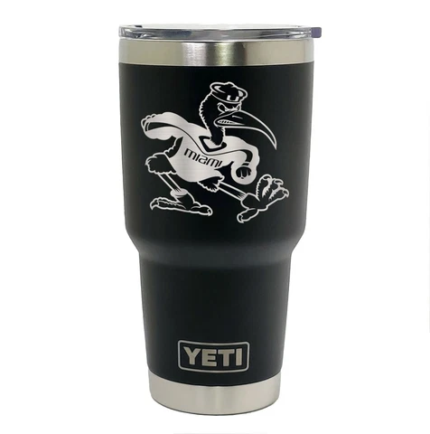 MIAMI Sebastian YETI Laser Engraved 20 or 30 oz. Black Stainless Steel Tumbler Cover
