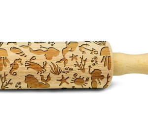 Engraved MERMAIDS rolling pin wooden laser cut pattern unique design for kids - Picture 1 of 8