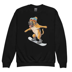 Mastiff Dog Snowboarding Snowboarder Crewneck Sweatshirt - Picture 1 of 4