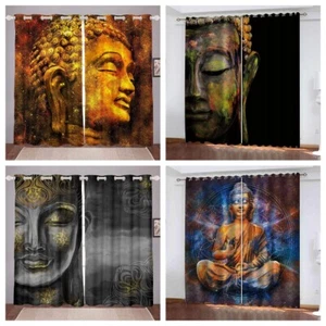 New 3D Printed Buddha Curtains Indoor Bedroom Blackout Curtains Ring Top Eyelet - Picture 1 of 12