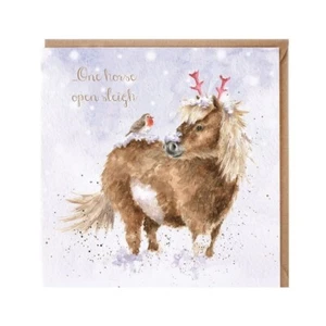 Tarjeta de Navidad Robin on Horse trineo abierto - saludo de Navidad por Wrendale Designs - Imagen 1 de 2