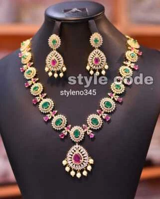 Juego de collar gargantilla chapado en oro piedra blanca verde rubí antiguo sur de la India Foto 1 de 4