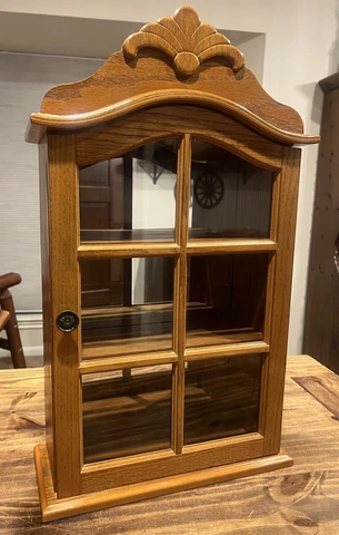 Vintage Wood Glass Mirror Back Wall Hanging Display Curio Cabinet 3 Shelf|Table Cover