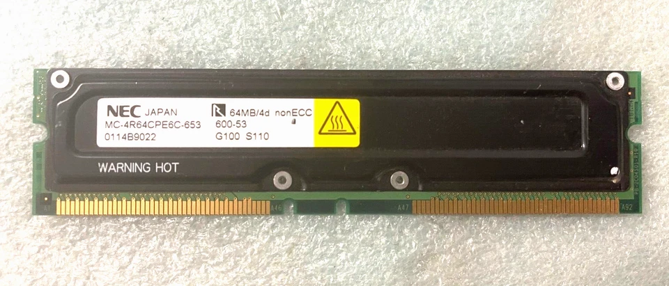NEC 64 MB RAMBUS MEMORY MODULE MC-4R64CPE6C-653 800-53 RM2-CMP52-15 - Image 1 of 2