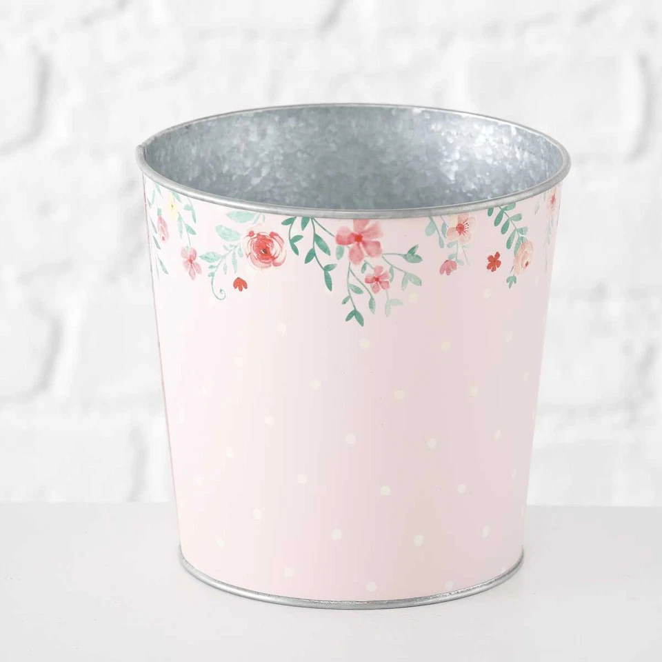 Deko Pflanztopf Antonia rosa Metall Zink Blumentopf Pflanzgefäß romantisch 17 cm - Bild 1 von 1