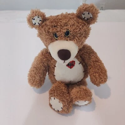 First & Main TENDER TEDDY Tan Fuzzy Fur 12 in Plush Red Plaid Heart #1615LC - Image 1 of 4