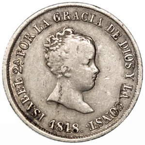 1848 2 Reales ~ Madrid, España KM#526 Isabel II - Imagen 1 de 2