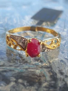 Ruby Oval Cut And Diamond Ring 10kt Solid Yellow Gold  - Picture 1 of 12