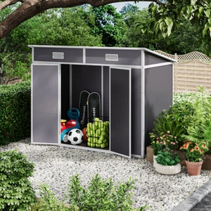 8x4FT Large Plastic Garden Tool Storage Shed Outdoor Storage Window &Double Door - Picture 1 of 12