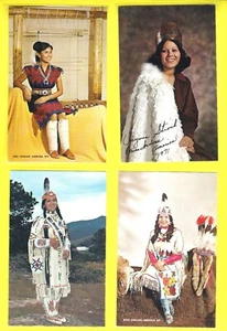 4 BEAUTIFUL NATIVE PRINCESSES POSTCARDS ! NAVAHO, CHEROKEE, BANNOCK, CROW-PAWNEE - Picture 1 of 3