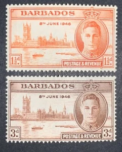 Travelstamps: 1946 Barbados Stamps Scott # 207-208 Mint MNH OG - Picture 1 of 5