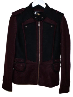 Chaqueta Sam Edelman Mujer Mediana Roja Negra Dos Tonos Abrigo Militar Mezcla Lana Foto 1 de 4