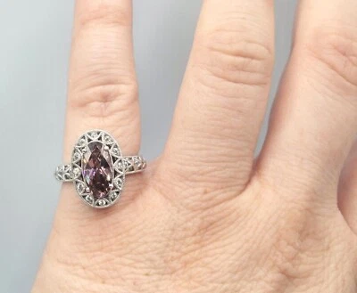 Tacori IV Ring 925 Sterling Silver W/ Oval Cut Pink Tourmaline & CZ Size 7 - Image 1 of 4