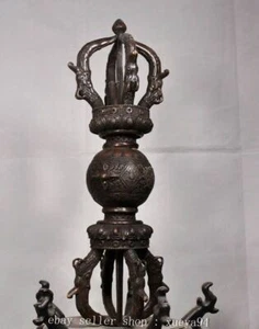 14.1" Antiguo Tíbet Budismo Bronce Vajra Dorje Phurpa Exorcismo Talismán Estatua - Imagen 1 de 9