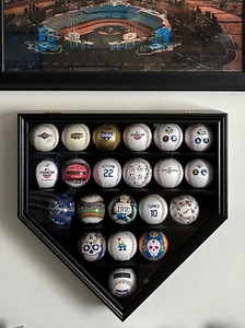 Baseball Display Case 21+ Black Wood MLB Autograph Ball Rack Holder Wall Cabinet - Picture 1 of 24