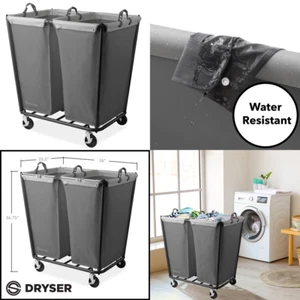 Commercial Rolling Laundry Hamper 2-Bag Sorter Canvas Basket Heavy Duty , Gray - Picture 1 of 8