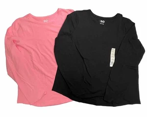 NWT SO Girls Long Sleeve Shirts Lot Of 2 Size 20 Plus Black Hot Pink Crewneck - Picture 1 of 9