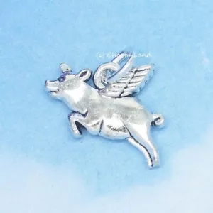 Silver Flying Pig Charm Pendant Silver Plated 03033-fp - Picture 1 of 2