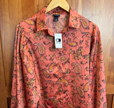 Новый с Ярлыками Daytrip пряжка атласный оранжевый ржавчины пейсли со сборками полный рукав блузка размер M - Изображение 1 из 4