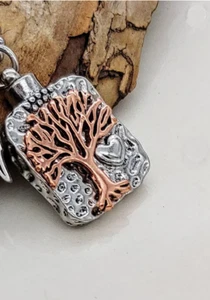 CREMATION URN TREE LIFE KEEPSAKE ASHES Pendant 24" 925 Sterling Silver Necklace - Picture 1 of 10