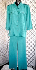Pantsuit Sag Harbor Petite Jade Gr Poly Velour 2Pc Soft Lt Weight Pant Set M/L - Picture 1 of 8