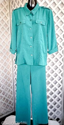 Pantsuit Sag Harbor Petite Jade Gr Poly Velour 2Pc Soft Lt Weight Pant Set M/L — 第 1/4 张图片