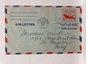 Air Letter Par Avion Mail Cover FDC - Washington D.C. (1947) - Picture 1 of 2