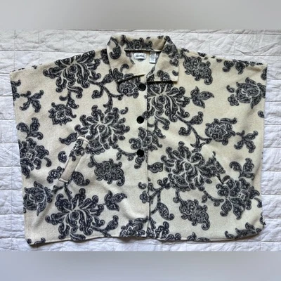 Poncho Le Moda Crema y Gris Floral Estampado Paisley Polar Capa - OS Foto 1 de 4