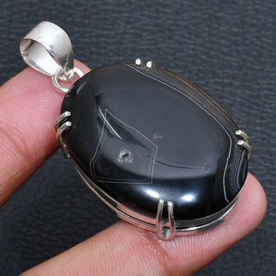 Colgante de joyería hecha a mano de piedras preciosas de ágata con bandas 1,51" w568 Foto 1 de 3