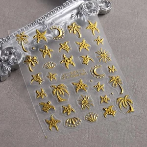 1 Sheet Sea Life Starfish Shells Decals Nail Art Designs Embossed Sticker GA - Picture 1 of 10