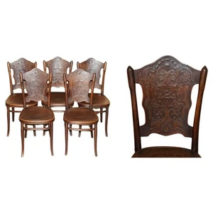 FIVE ANTIQUE JACOB & JOESEF KOHN CIRCA 1850 THONET BENTWOOD CHERUB DINING CHAIRS - Picture 1 of 24