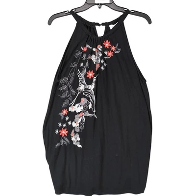 Camiseta sin mangas Peck & Peck negra floral bordada lentejuelas grúa para mujer L espalda deportiva Foto 1 de 4