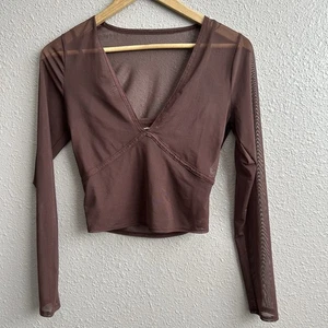 Abercrombie & Fitch Damen-Tanktop braun transparent Langarmshirt integriertes Cami S - Bild 1 von 8