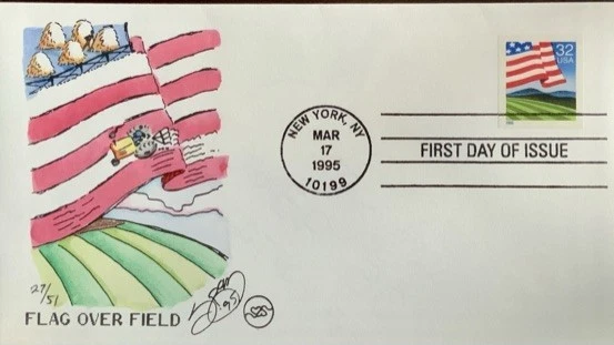Steve Wilson Hand Painted 2919 Flag Over Field Farmlands  - Image 1 of 1
